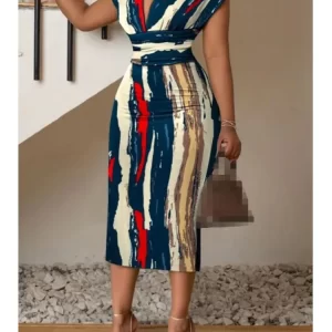 Dresses For Women Summer New V-neck Slim Hip-hugging Sexy Printed Women's Dress Office Mid-length Dress